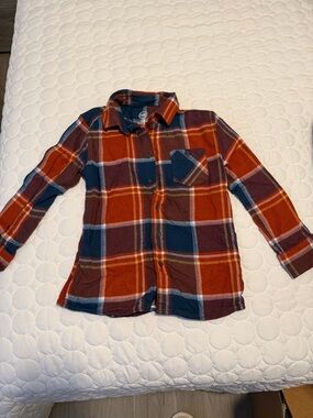 Kids Plaid Button-Up Shirt in Rust & Navy